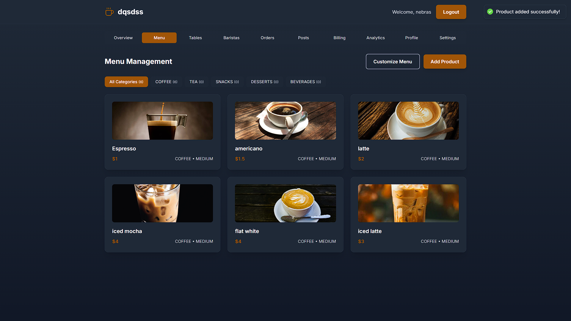 Capture d'écran 4 — CoffeesCloud – Commande par QR code et caisse pour cafés