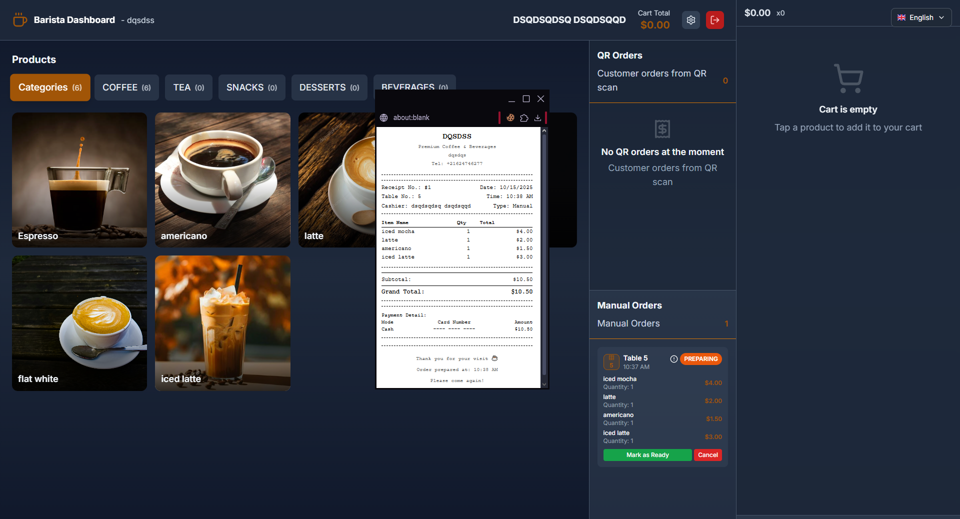 Capture d'écran 2 — CoffeesCloud – Commande par QR code et caisse pour cafés
