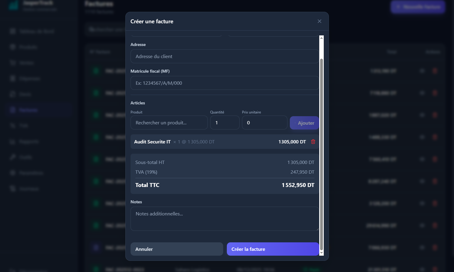 Capture d'écran 4 — JasperTrack v2 – Gestion commerciale et caisse